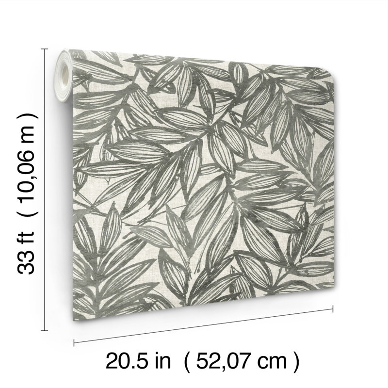 Rhythmic Taupe Leaf Wallpaper, Black