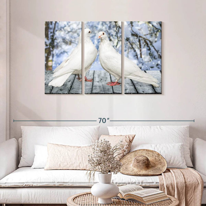 Brampt White Winter Doves, 28" H x 45" W