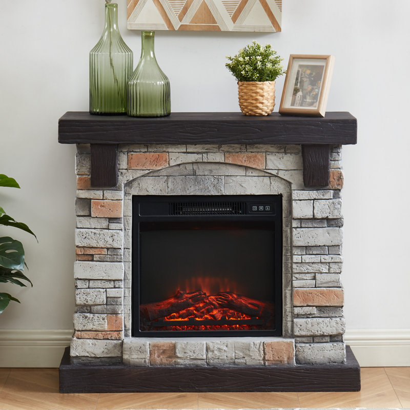 Foyer électrique 36 po avec manteau de pierre artificielle, Gris, H 33 po x l 36 po x P 11,5 po