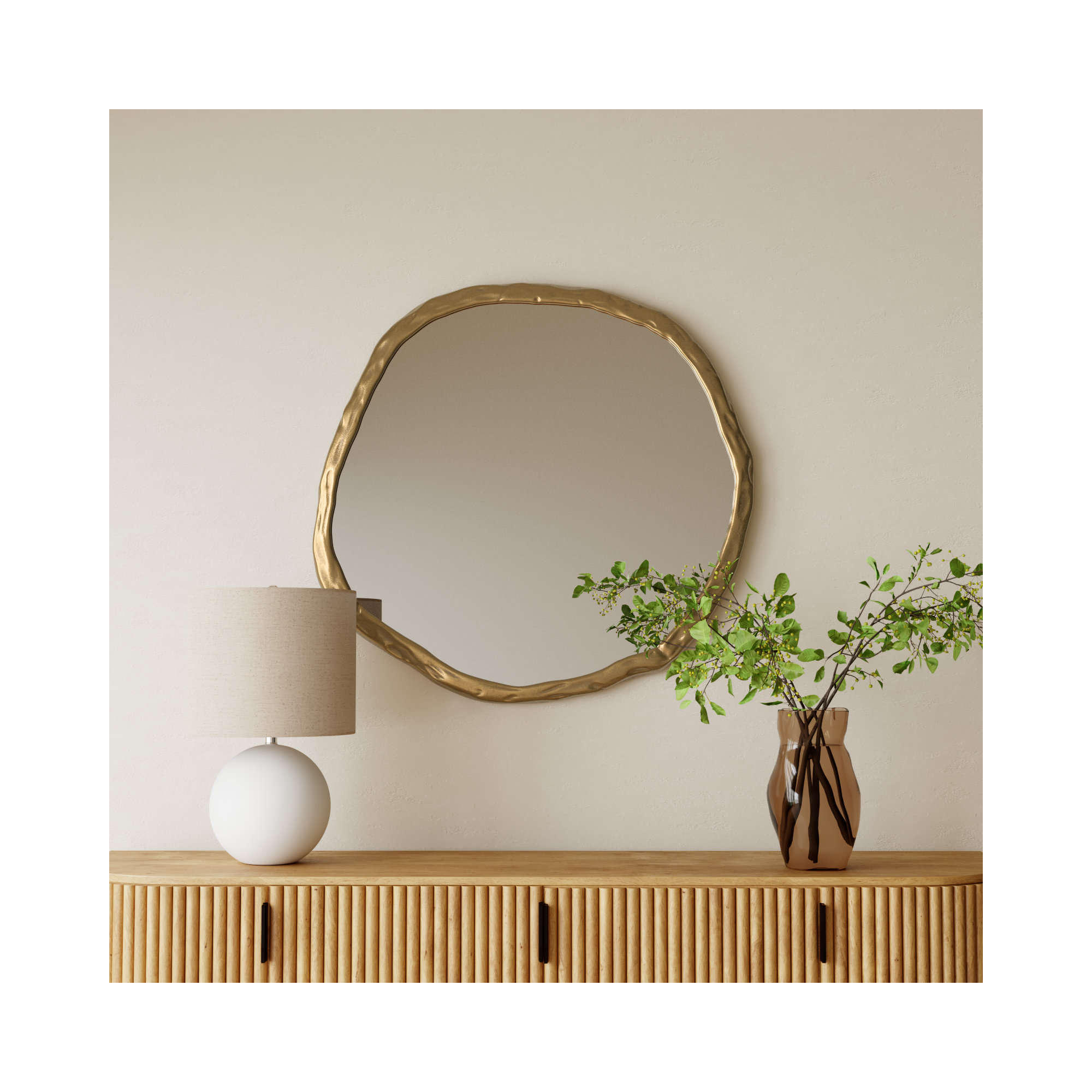 Nola Distressed Accent Mirror, 24" x 24", Gold
