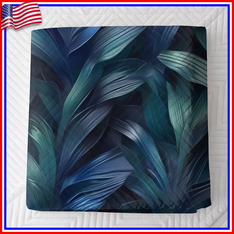 Bleu, vert, feuilles tropicales, literie, couvre-lit, feuillage, nature, Grand lit