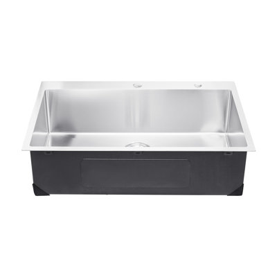 Évier de cuisine à montage sur le dessus à cuve simple encastrable 33 po, acier inoxydable 304, 50% plus épais, coins arrondis R10, dimension intérieure de 32 po x 21 po, profondeur de 9 po, réduction du bruit, conception de drainage en forme de X dans le bol, panneau de 3 m