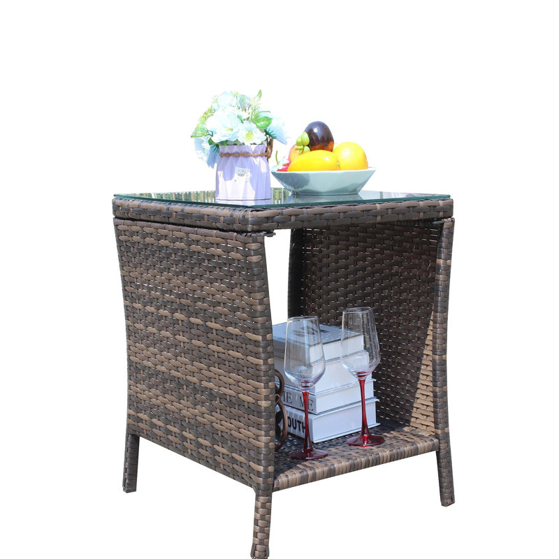 Outdoor Patio Furniture 1 Coffee Table With Clear Tempered Glass, Brown