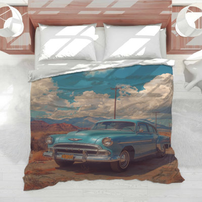 Vintage Blue Car Desert Comforter