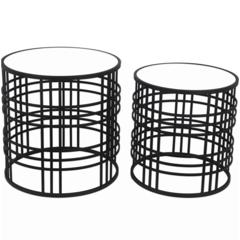 Table d'appoint ronde à miroir avec base ouverte, ensemble de 2