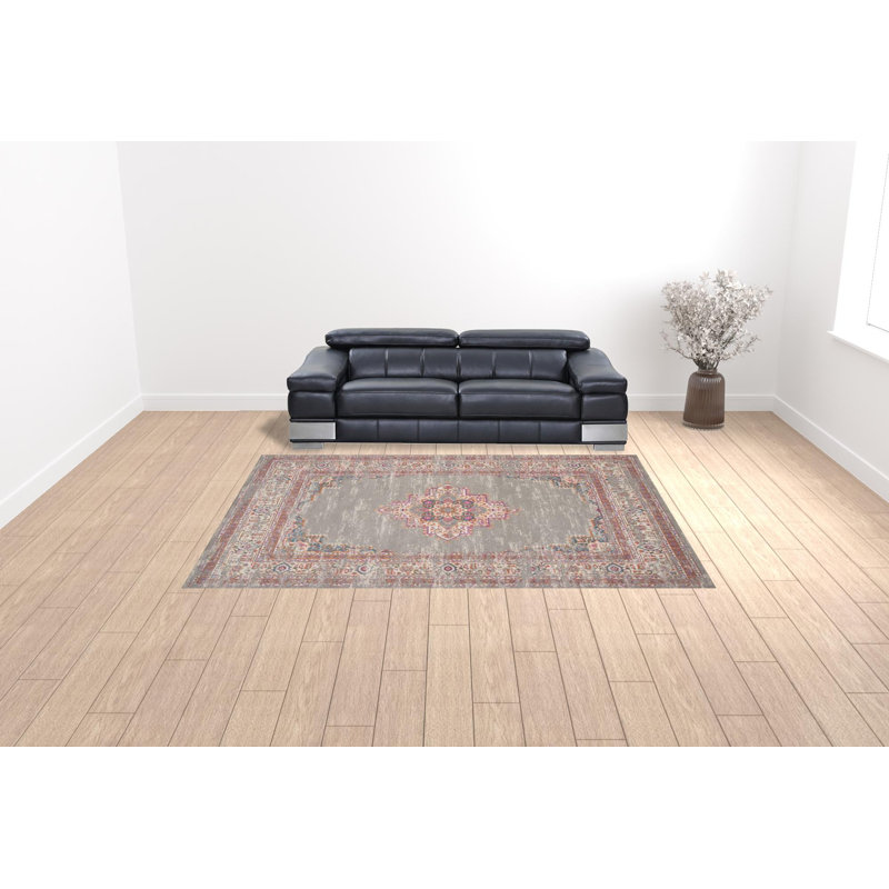 9' X 12' Grey Floral Power Loom Area Rug