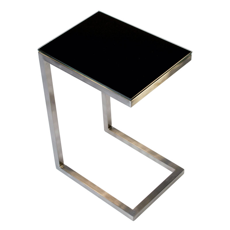 Stretford Glass Top End Table, Satin Nickel, Black