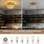 Luminaire de plafond moderne semi-encastré à 4 lumières avec finition dorée et verre ondulé pour îlot de cuisine