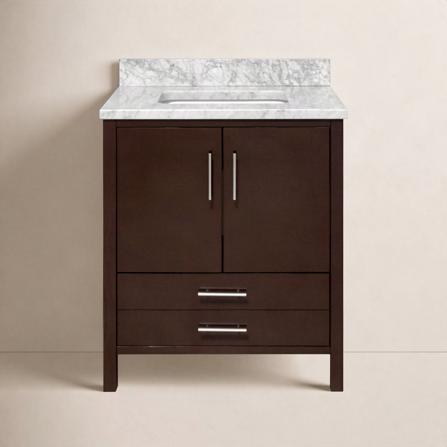 Kiara 30'' Single Bathroom Vanity, Carrara Marble, Chocolate