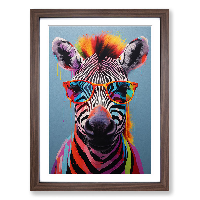 Zebra With Glasses Painting - Framed Print, Walnut, 64cm H x 46cm W x 2cm D