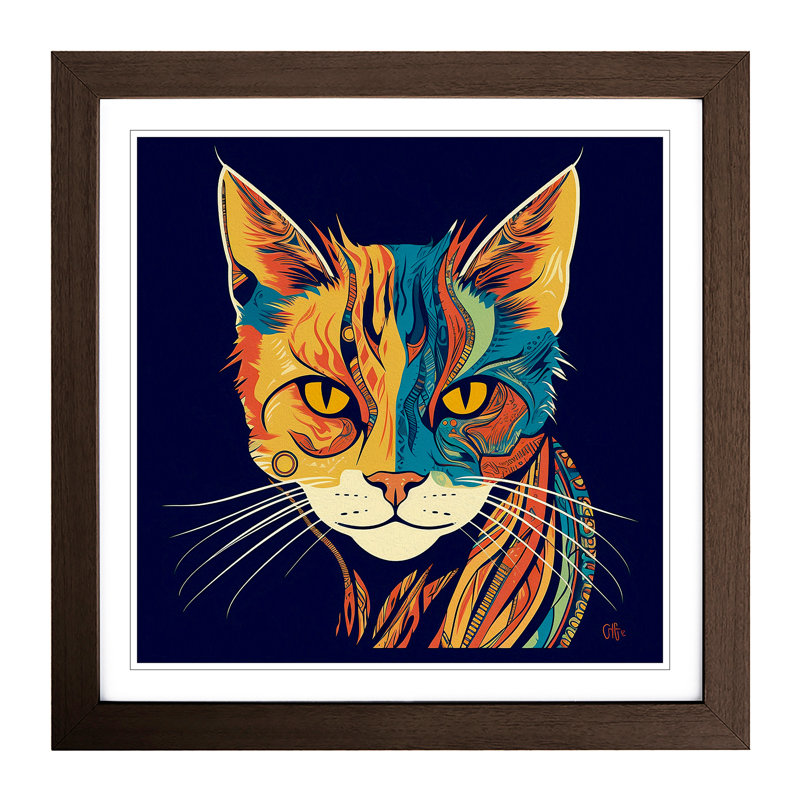 Ziggy Stardust Cat Art Deco - Framed Print, Walnut Framed