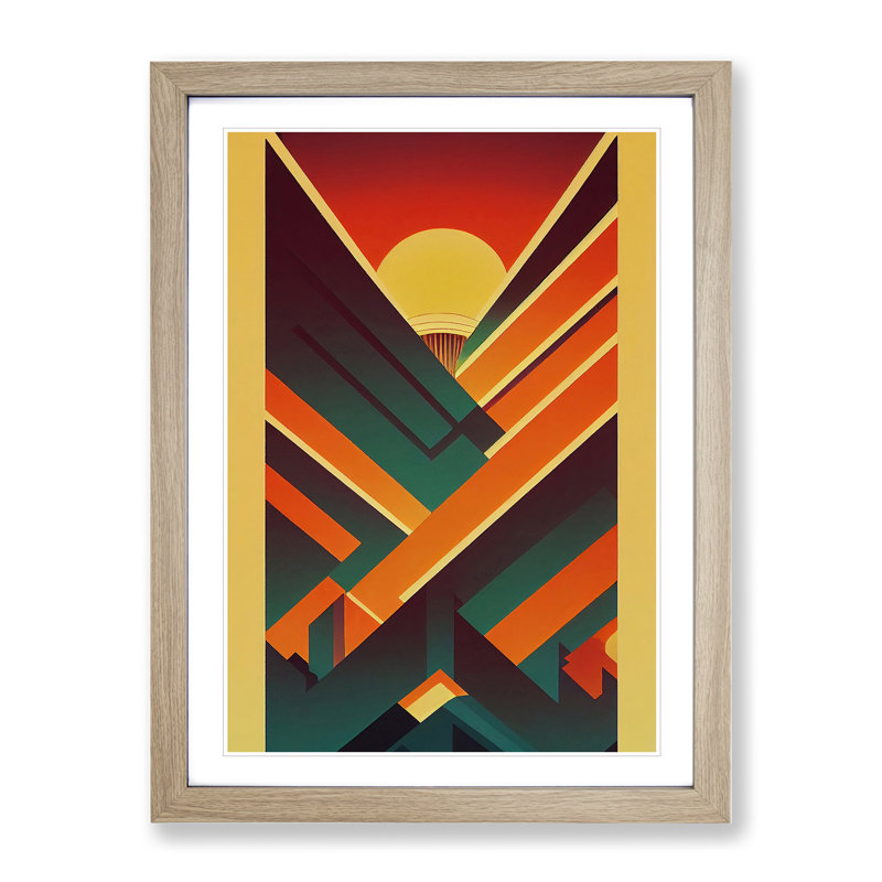 XV1022-764X Deco Sunset No.5 - Single Picture Frame Print, 64cm H x 46cm W x 2cm D, Oak