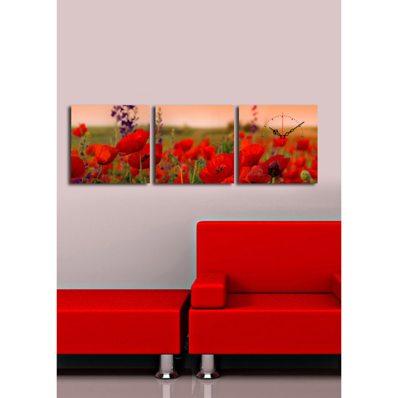 Ensemble de 3 horloges murales élégantes en toile, 35,4 x 11,0 pouces | 100% toile de suède avec cadre 100% bois, épaisseur: 1,2 po | Décoration élégante pour le salon, la chambre à coucher et le bureau