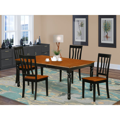 5 Piece Dining Table Set for 4 Includes a Rectangle Kitchen Table with Butterfly Leaf and 4 Dinette Chairs, 42x78 Inch, Black & Cherry