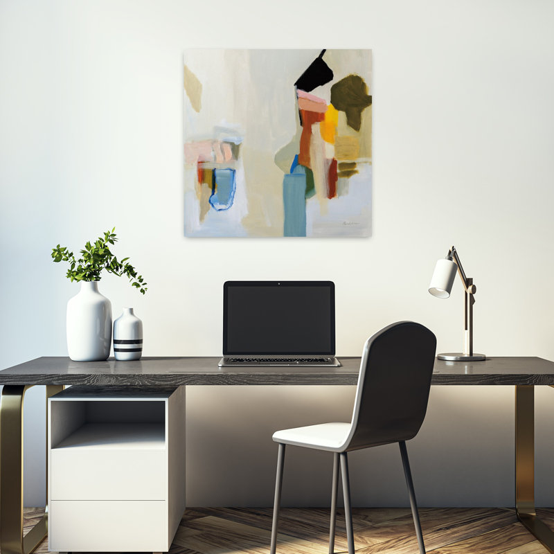 Escalade contemporaine avec art abstrait beige, H 18 po x l 18 po