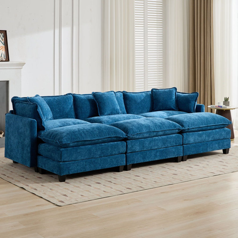 Canapé-lit modulaire avec canapé-lit surdimensionné Schmucker, Chenille bleu, H 33 po x l 113,8 po x P 35 po