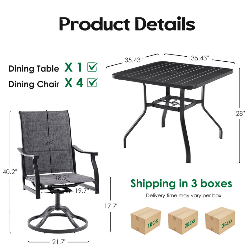 4 - Person Upgraded Square Outdoor Dining Set, Gray
