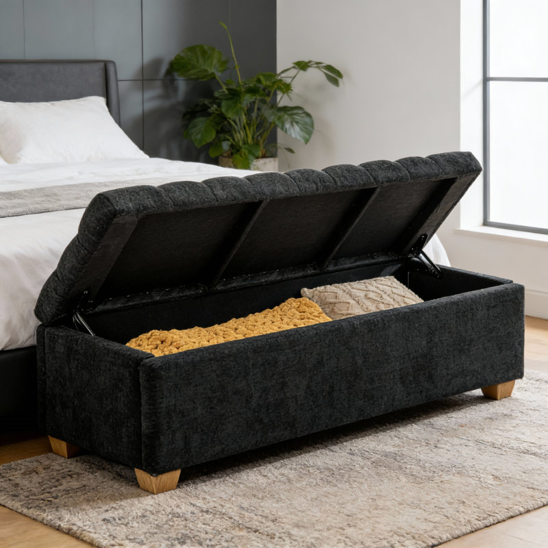 Banc de repose-pieds capitonné l 60,2 po, Noir