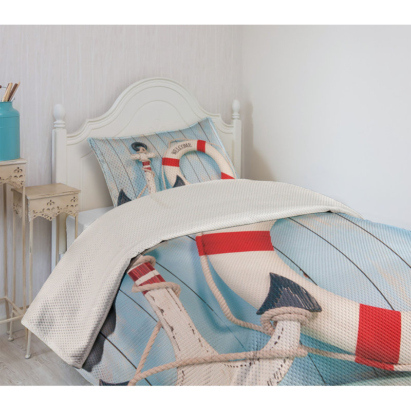 Nautical Twin Quilted Bedspread Set in White and Blue