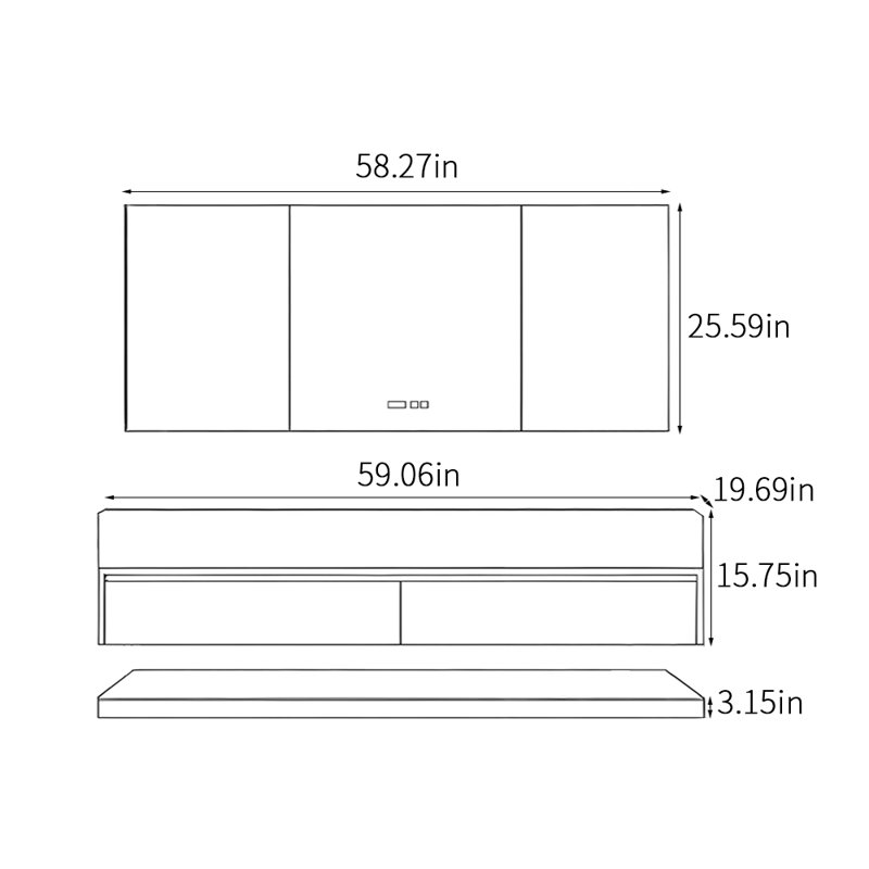 Armoire de salle de bain rétro, Brun, H 18,9 po x l 59,06 po x P 19,69 po