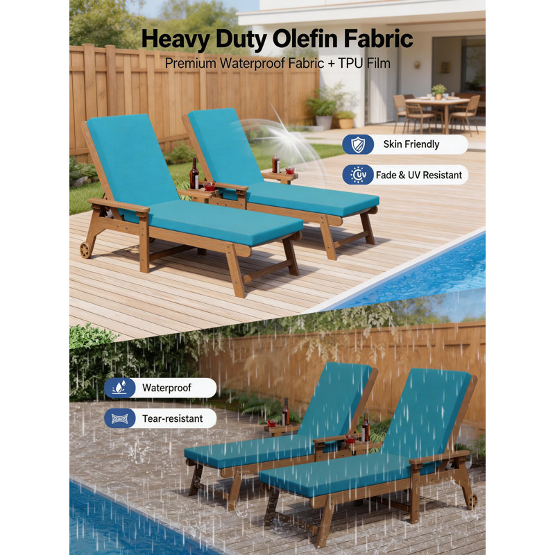 Chaise Lounge Cushions Outdoor: Olefin Waterproof Fade-Resistant Lounge Chair Cushion For Outdoor Furniture Pool Lounger Pads With Ties For Patio