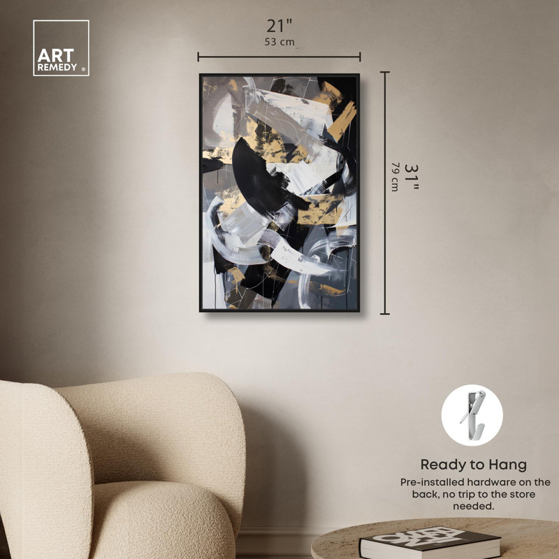 Art mural abstrait caché sur toile par Art Remedy, H 16 po x l 11 po, Cadre noir