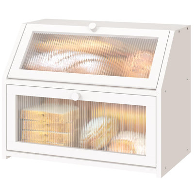 White Bread Box For Kitchen Counter, Large Bamboo Wood Double Layer Bread Box, Wooden Bread Storage Capacity