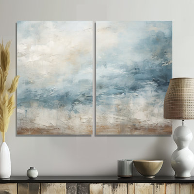 Beige Blue Ocean Storm I - Abstract Shapes Art Prints On Canvas