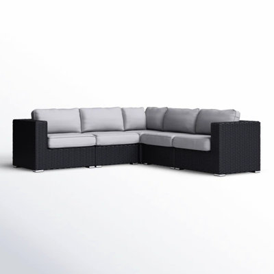 Canapé modulaire en forme de L 94 po avec coussins gris, intérieur toutes saisons et structure modulaire en aluminium entièrement assemblé