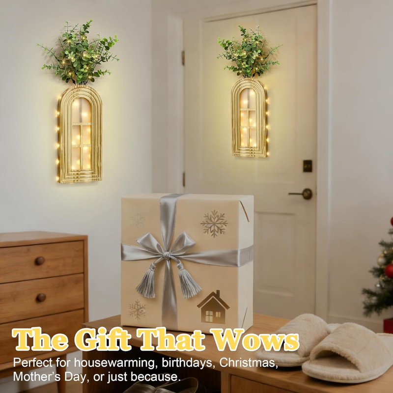 Ensemble de 2 vases en bois décoratifs muraux - Boho Farmhouse Wall Lights