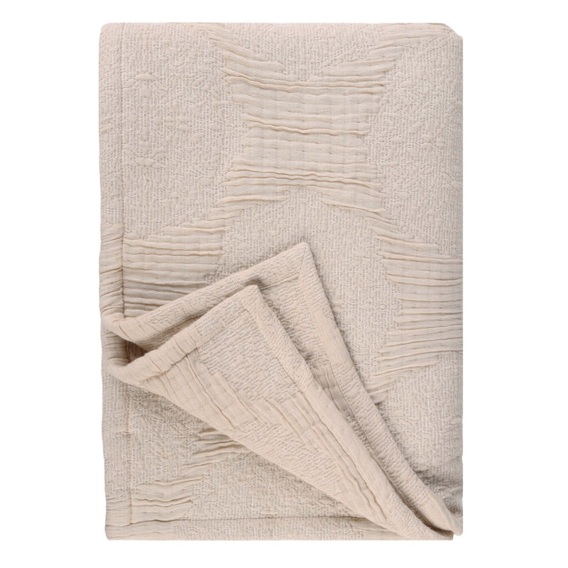 Superior Tanta Cotton Blend Medium Weight Textured Modern Geometric Pattern Coverlet, Throw Coverlet, Beige