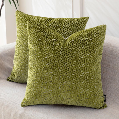 Ensemble de 2 housses de coussins décoratifs 18 po x 18 po, velours jacquard, vert olive | Revêtement en lin, fermeture à glissière invisible, housse de coussin décorative douce pour le canapé du salon, lavable à la machine