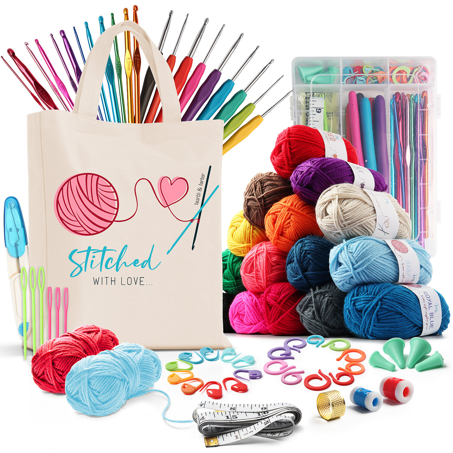 Hearth & Harbor Mini Crochet Set Kit With Yarn And Crochet Hook Set (68pc)  