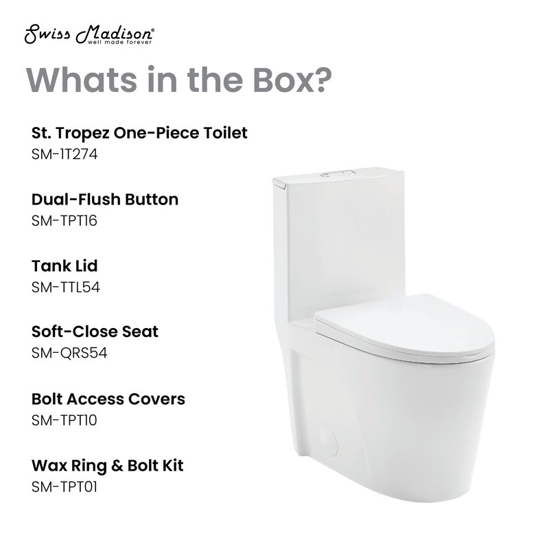 St. Tropez One Piece Elongated Toilet Dual Vortex Flush 1.1/1.6 gpf