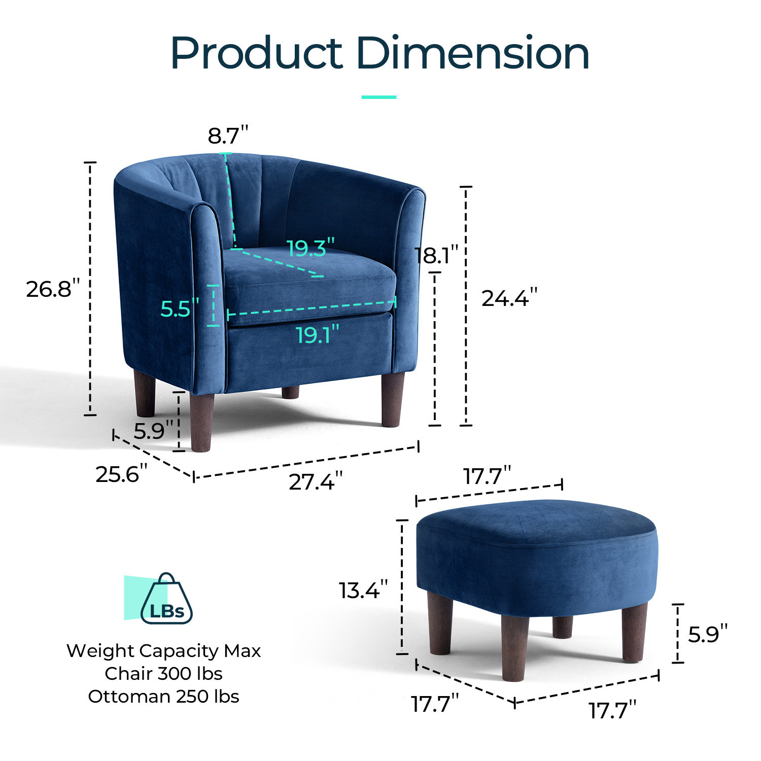 Torrence Upholstered Barrel Chair with Ottoman