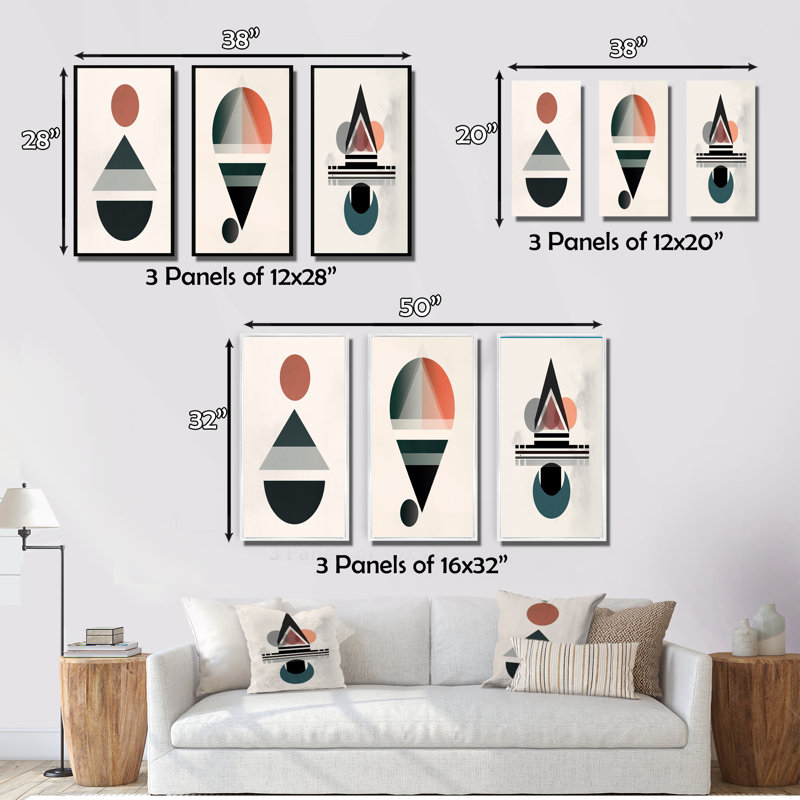 Visionary Retro Moon Geometric Minimalism VI - Transitional Art Set Of 3 Pieces, Toile tendue, H 28 po x l 36 po