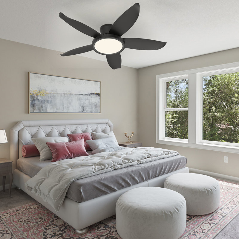 Damekia 42" 5 - Blade Dimmable LED Reversible Ceiling Fan With Light And Remote Control, Black/Black
