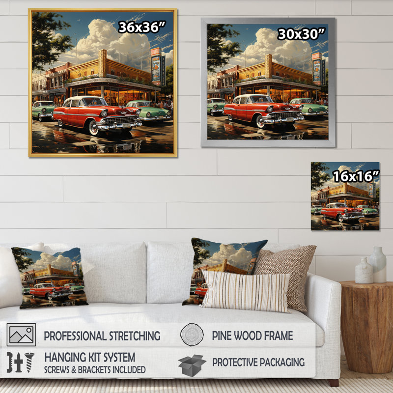 Red Mid Century Retro Reverie - Transportation Canvas Wall Art, H 36 po x l 36 po x P 1,5 po, Toile tendue