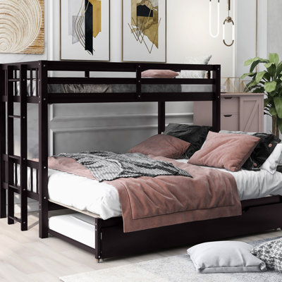 Twin Bunk Bed With Pull - Out Trundle, Space Saving For Multiple People, Full Length Guardrails, Placement Freedom, Pine And Over Trundle In , Family Gatherings, Secure Stair, Flex,