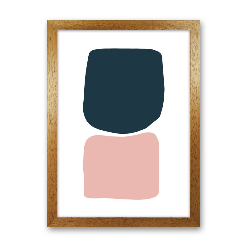 Pink And Navy Abstract Stones 2 by Pixy Paper - Print, Oak Framed, 84cm H x 59.4cm W x 3cm D