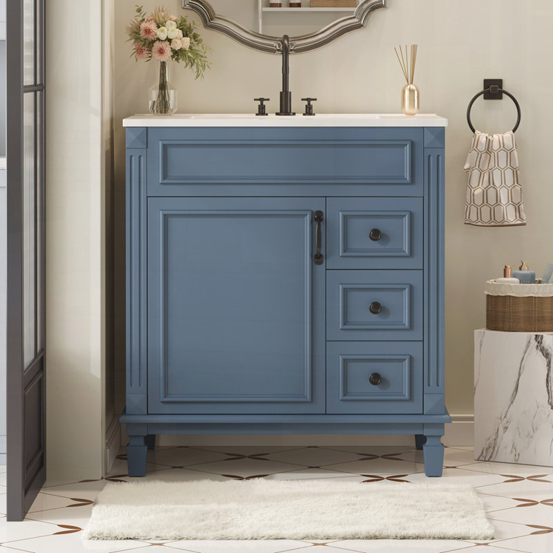 Meuble-lavabo 30 po avec lavabo en céramique, Bleu / Noir, 30"