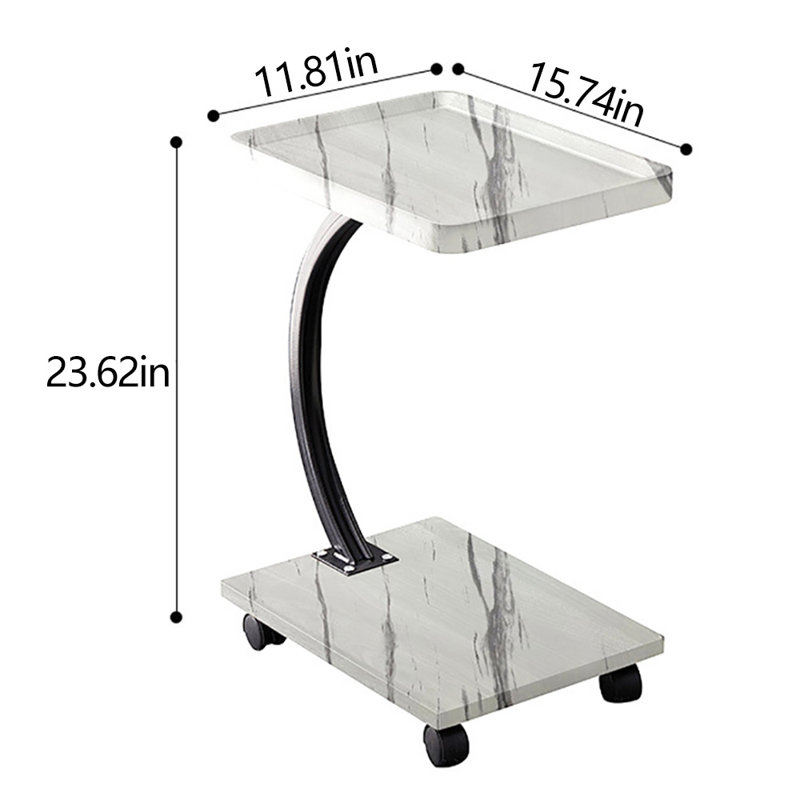 C Shaped Side Table Movable Sofa End Table Modern Coffee Table With Wheels For Small Spaces