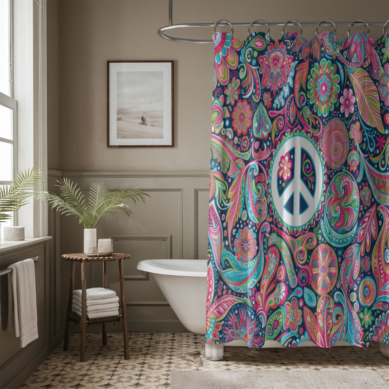 Funky Florals - Rideau de douche standard 1 pièce, H 74 po x l 71 po