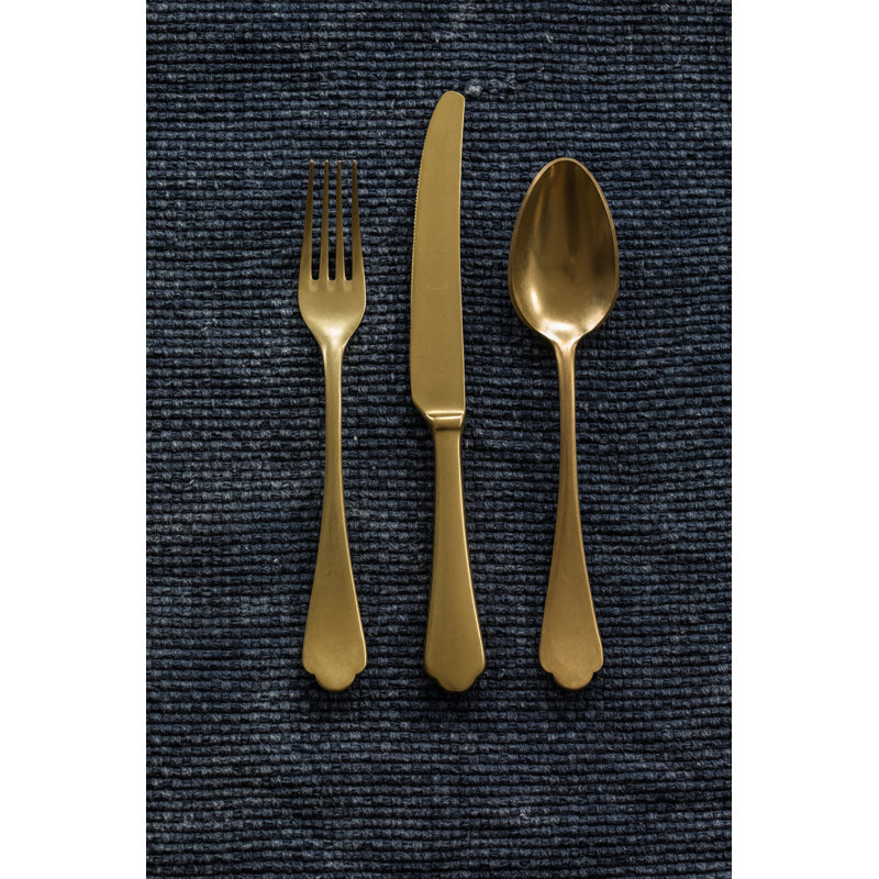 Dolce Vita 20 - Piece Stainless Steel Flatware Set - Service for 4, Pewter Gold