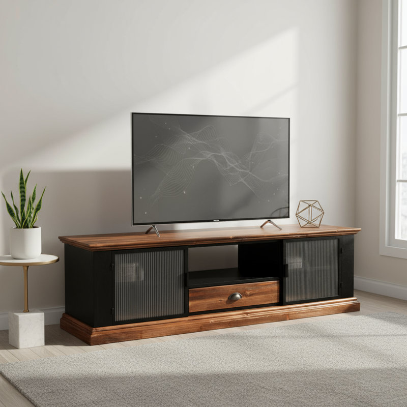 CONSDAN TV Stand 63" Solid Fir Wood TV Stand for TVs up to 70"