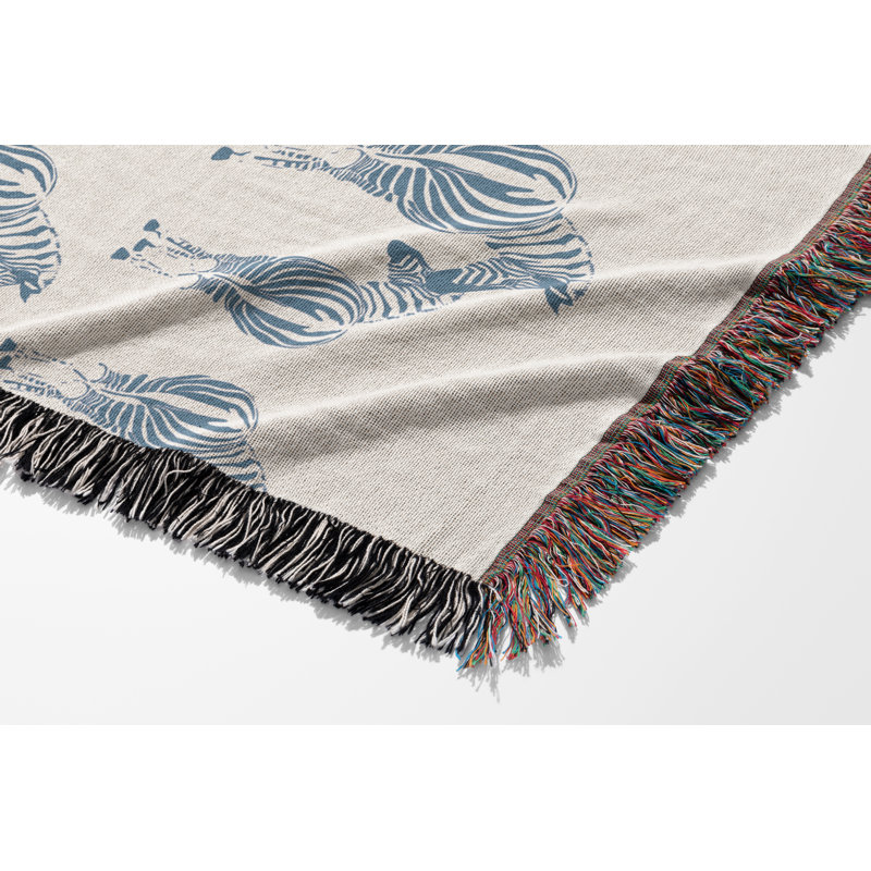Jeté en mélange de coton Ziggy Zebra, L 70 po x l 50 po, Bleu / Blanc cassé