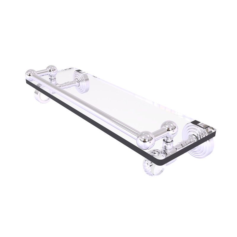 Jarrell Glass Bracket Shelf with Towel Bar, 3.5" H x 16" W x 5.5" D, Polished Chrome