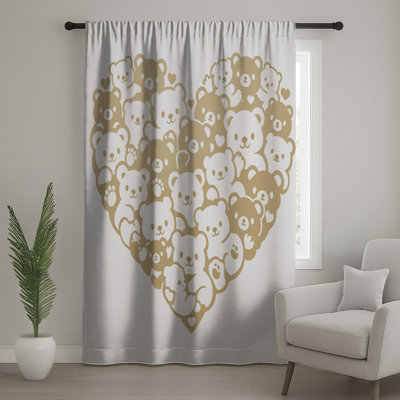 Ours en peluche en forme de cœur, rideaux transparents et occultants - 1 panneau