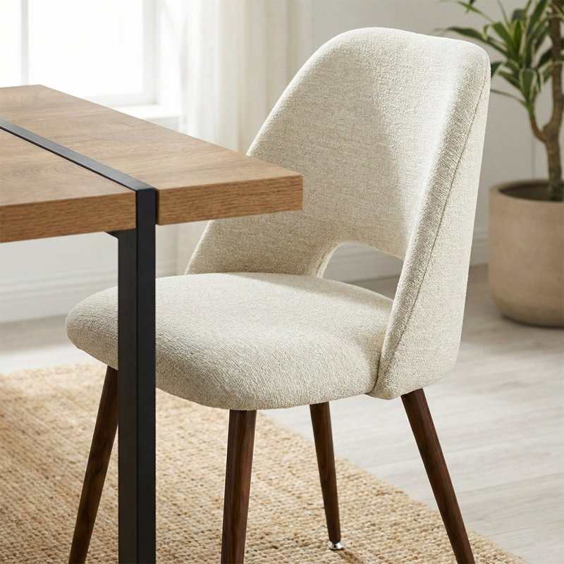 Mid-Century Upholstered Dining Chairs Set Of 8 With Metal Legs, Beige