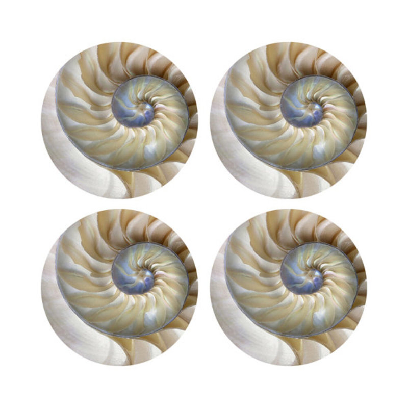 Nautilus Pearl Vegan Leather Round Coasters